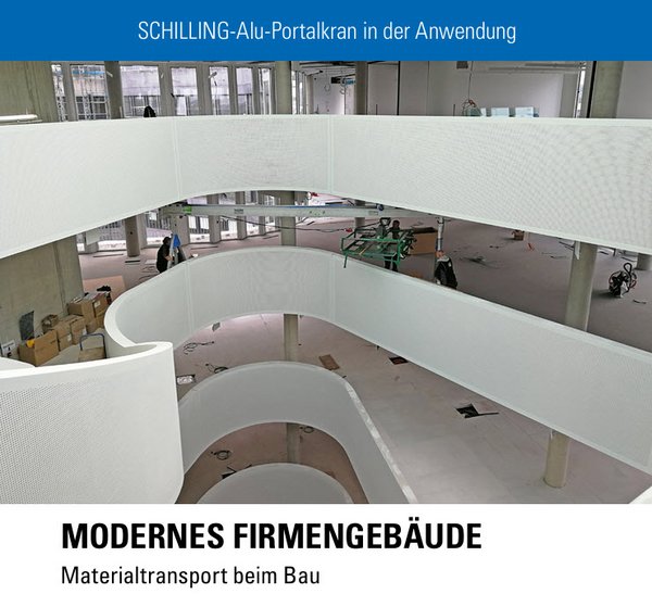 Modernes Firmengebäude – Materialtransport beim Bau