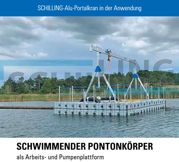 Drijvende pontonbak met mobiele aluminium portaalkraan